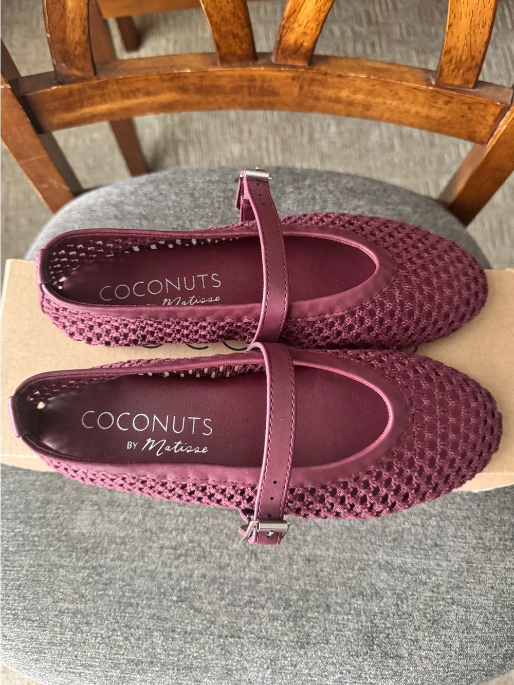 Coconuts by Matisse "Nolita" Mesh Woven Mary Jane Ballet Flats 7 burgundy wine - Picture 6 of 13